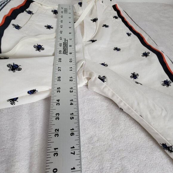Maeve Anthropologie Women Bee Embroidered Cotton Pants XS White Side Stripes - Picture 10 of 12